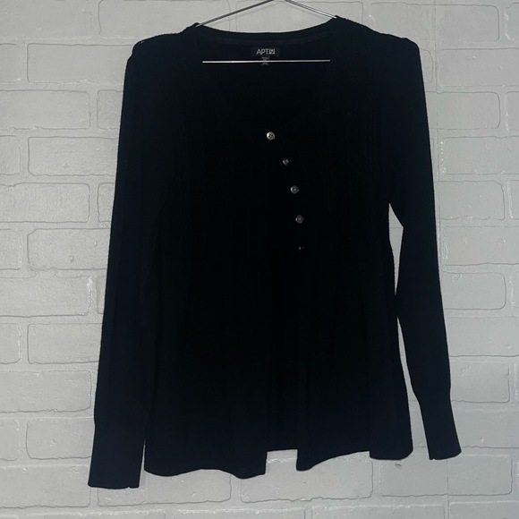 APT.9 Cardigan Sweater Half Button Front Black Office Business Casual Sz MP - Picture 3 of 8